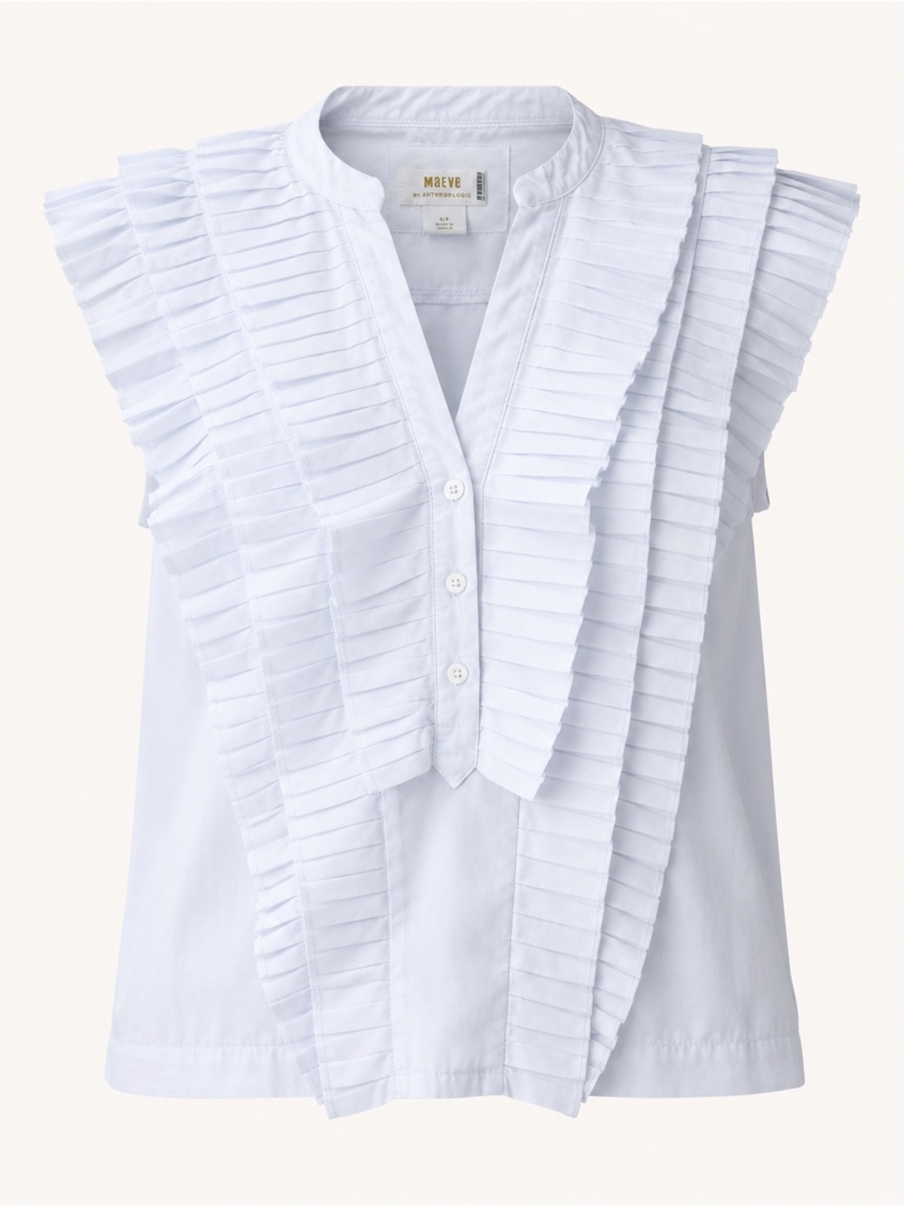 Maeve Anthropologie Ruffle Blouse White Sleeveless Small